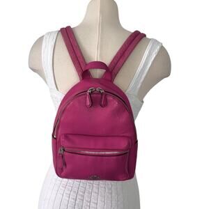 Coach Charlie Mini Backpack in Pebble Leather and Nylon Pink F38263